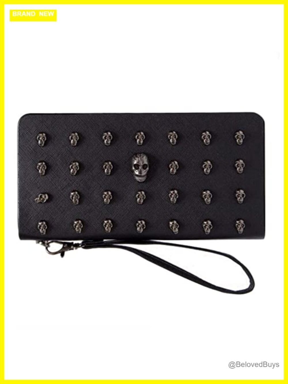 Faux Leather Skull Zip Wristlet Wallet with Card Slots for Women